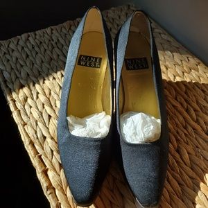 NINE WEST black silk fabric heels